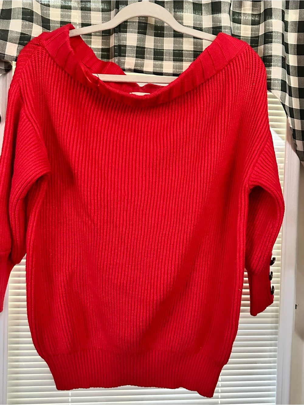 Mazik Red Off-the-Shoulder Ribbed Sweater